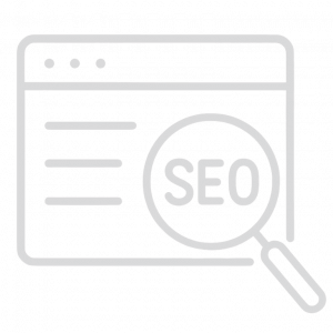 Icon of a webpage with a magnifying glass over the word SEO, symbolizing on-page optimization through SEO and content marketing.